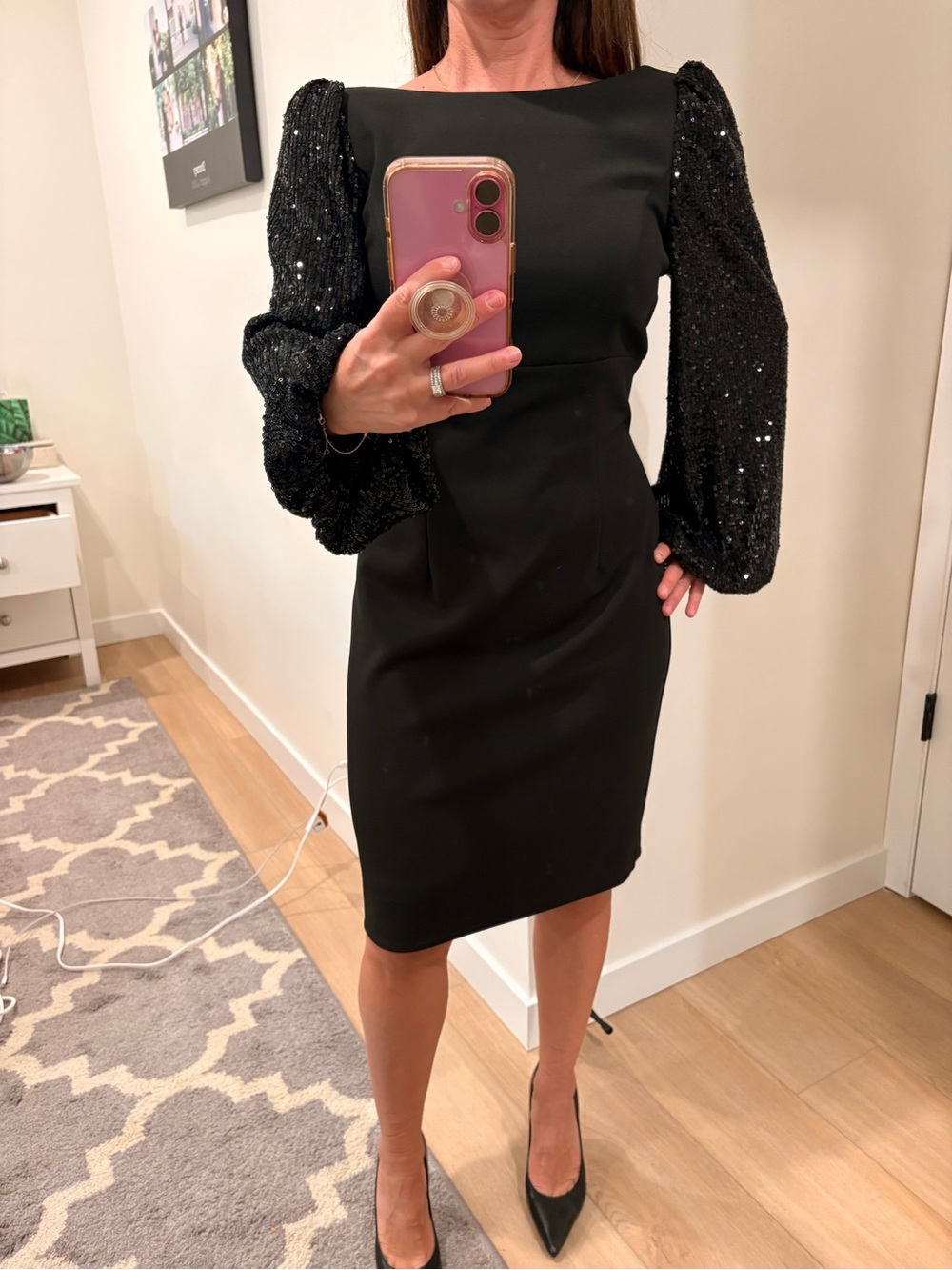 Elisa J. Formal Black Sequin Sleeve Midi Dress Like New